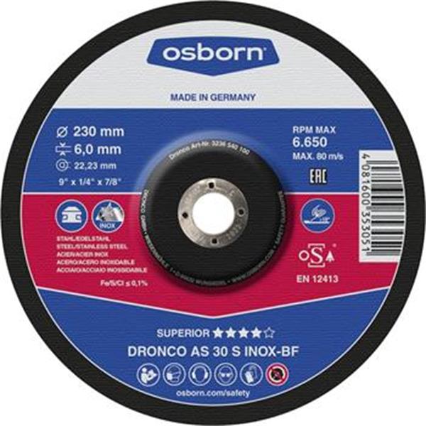 Osborn (Dronco) 3116540100 - Kotouč brusný pr. 115x6,0x22,2mm, na Nerez a kov, zrno AS 30 S INOX, Superior - tvarový