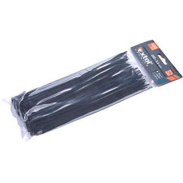 Extol Premium 8856170 - Pásky stahovací na vodiče 380x7,6mm, černé, NYLON, balení 50ks
