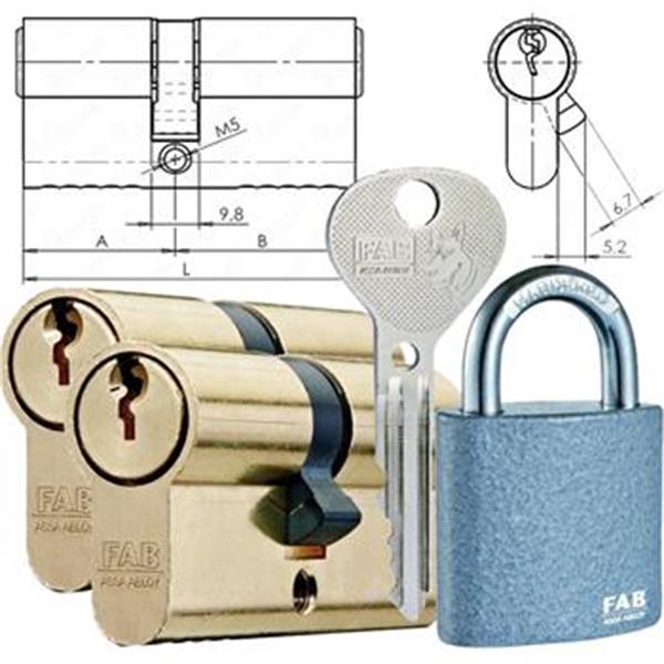 FAB KOMBI 8 - Sada cylindrických vložek a visacího zámku na jeden klíč, (6 klíčů)