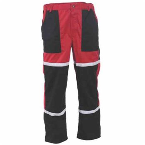 Kalhoty pracovní do pasu TAYRA (vel.50) červenočerné s reflexními pruhy, montérkové