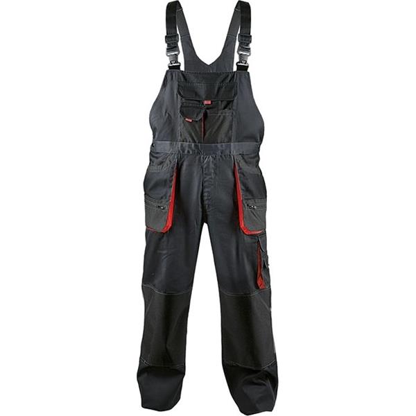 Kalhoty pracovní s laclem FF CARL BE-01-004 (vel.56), montérkové, černo - červené