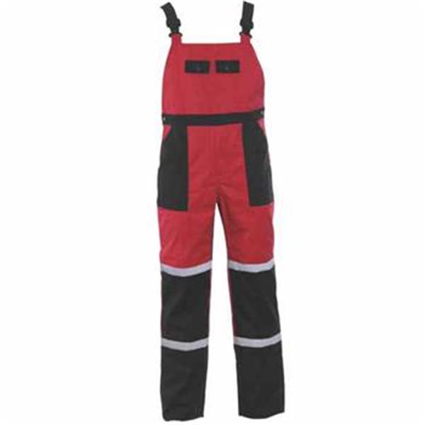 Kalhoty pracovní s laclem TAYRA (vel.56) červenočerné s reflexními pruhy, montérkové