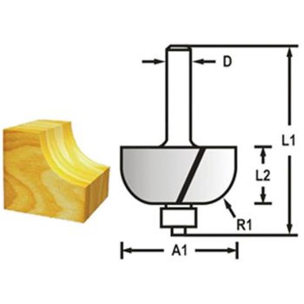 Makita D-48608 - Fréza do dřeva zaoblovací radiusová s kopírovacím ložiskem pr. 19,0 mm radius 3,2 mm