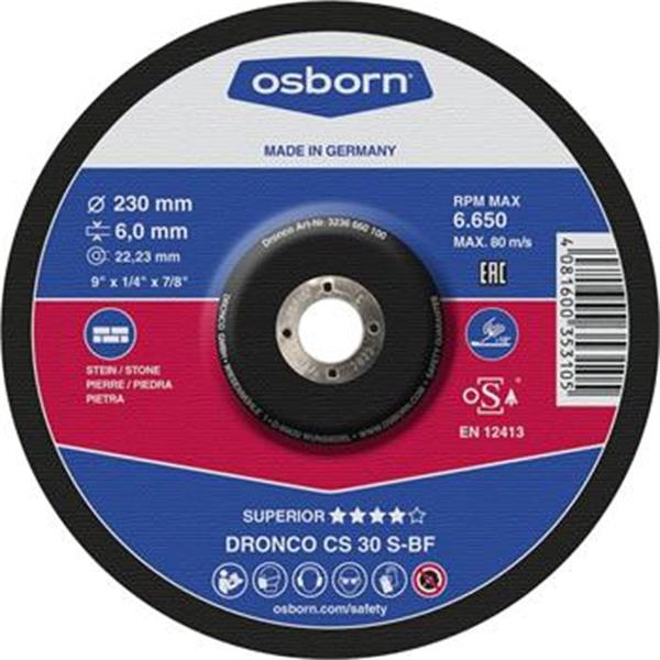 Osborn (Dronco) 3236660100 - Kotouč brusný pr. 230x6,0x22,2mm, na kámen cihly, beton, zrno CS 30 S, Superior - tvarový