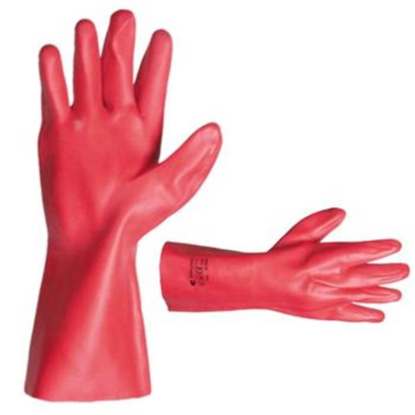 Rukavice povrstvené PVC, CE III - bavl. úplet máčený v PVC, d. 35 cm, červené, (
