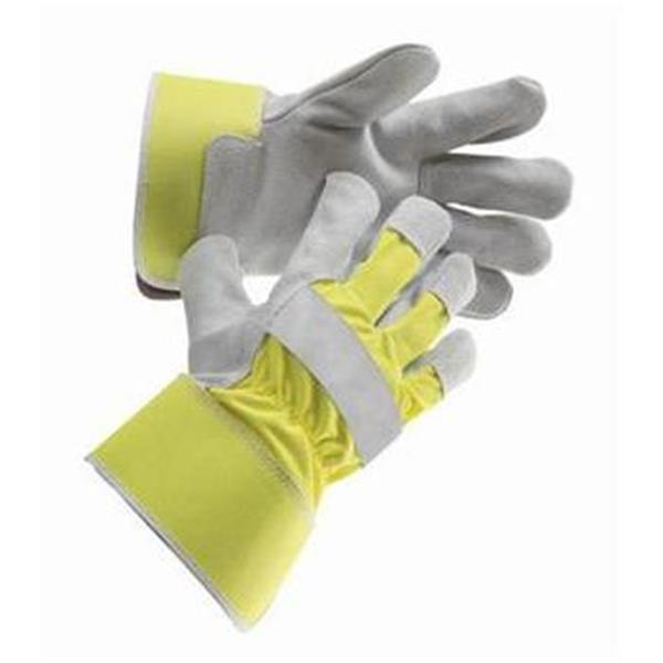 Rukavice pracovní CURLEW HiVis (vel. 10) kombinované, žluté, hovězí štípenka, reflexní, výstražné