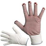 Rukavice pracovní GANNET (vel.12) povrstvené, pletené, nylonové, dlaň a prsty s červenými PVC terčíky