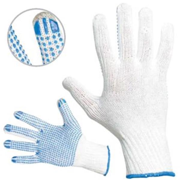 Rukavice pracovní PLOVER (vel. 10) povrstvené, pletené, polyesterové, dlaň a prsty s PVC terčíky