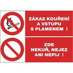 Tabulka bezpečnostní - Zákaz kouření a vstupu s plamenem, Nekuř, nejez a nepij, rozměry 30 x 21 cm
